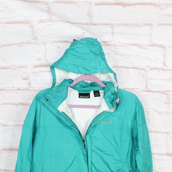 Marmot PreCip Blue 100% Nylon Full Zip Hooded Lined Windproof Rain Jacket Size L - Picture 2 of 11